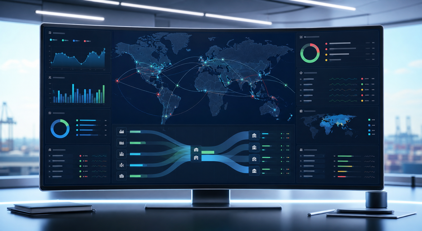 Supply chain optimization dashboard with route and inventory analytics
